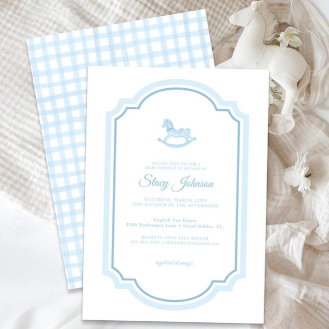 Convite para Chá de fraldas de Cavalo Azul-Rochado (Classic Baby Shower Invite)