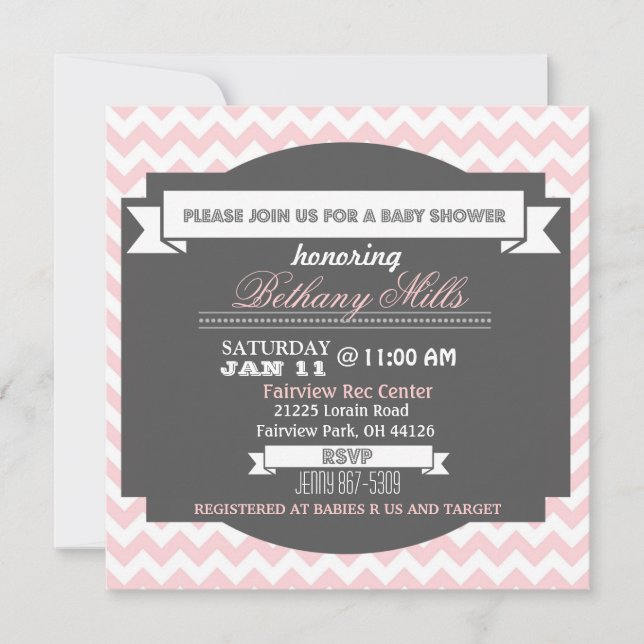 Convite Para Chá de fraldas De Chevron Bonito A Ro (Frente)