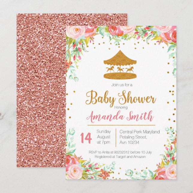 Convite para chá de fraldas de Circo Carnival (Frente/Verso)