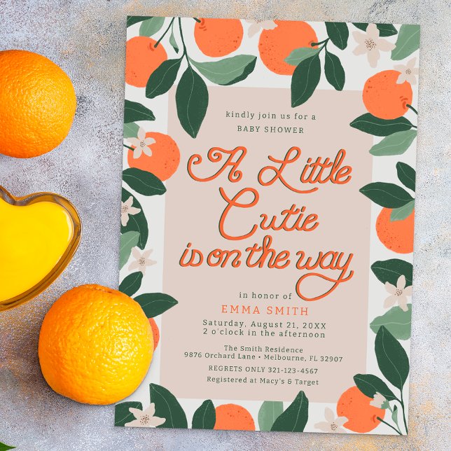 Convite para Chá de fraldas de Clementine Cutie (Little Cutie Citrus Baby Shower)