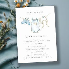Convite para Chá de fraldas de Clothesline Blue Bo