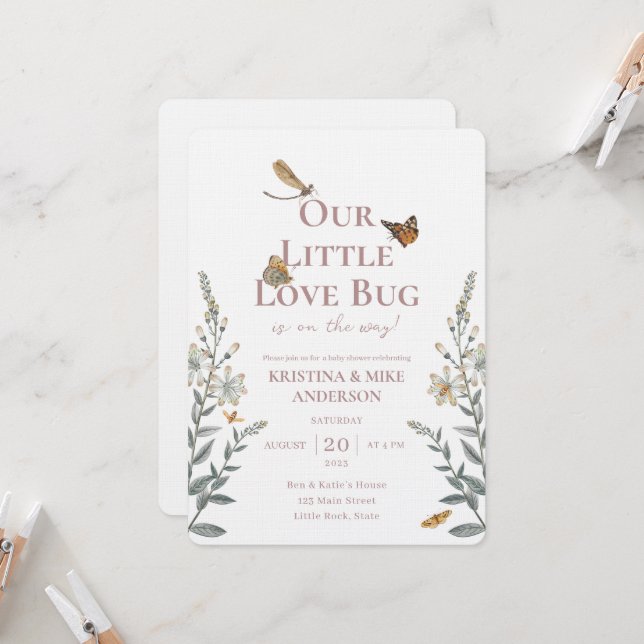 Convite para Chá de fraldas de Código QR de Inseto (Frente/Verso In Situ)