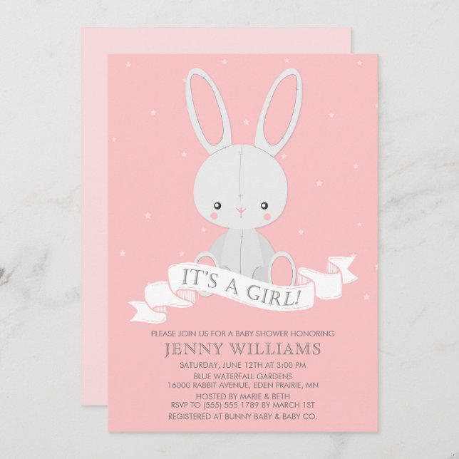 Convite para Chá de fraldas de Coelhinha Coelhinha (Frente/Verso)