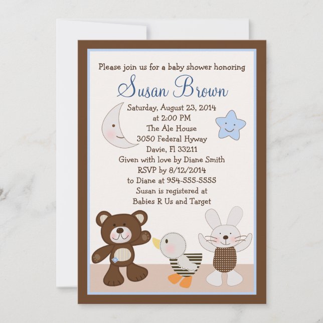 Convite para Chá de fraldas de Coelhinho de Urso d (Frente)