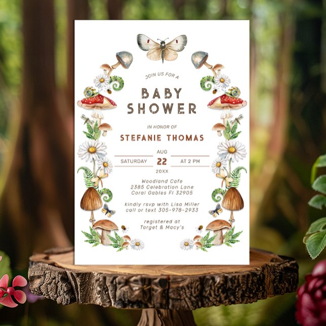 Convite para Chá de fraldas de Cogumelo de Aquarel (Woodland Mushroom Baby Shower Invitation )