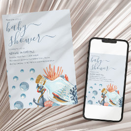 Convite para Chá de fraldas de Cores Aquáticas Náu