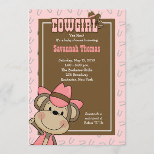 Convite para Chá de fraldas de Cowgirl Western Mo