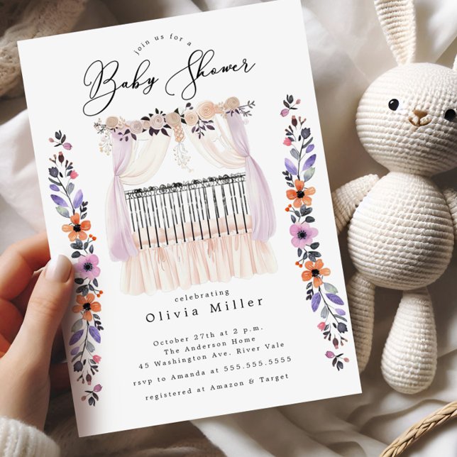 Convite para Chá de fraldas de Crib Floral (Criador carregado)