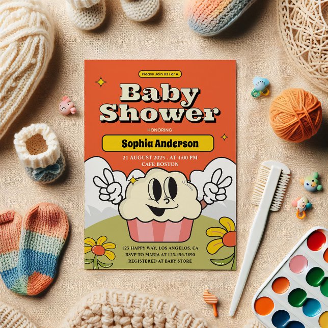 Convite para Chá de fraldas de Cupcake de Cubo Ret (Criador carregado)