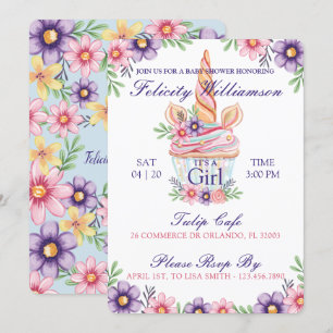 Convite para Chá de fraldas de Cupcake Unicórnio