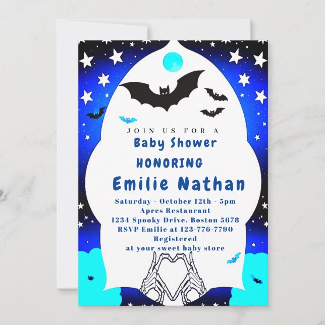 Convite para chá de fraldas de Dia das Bruxas Azul (Frente)