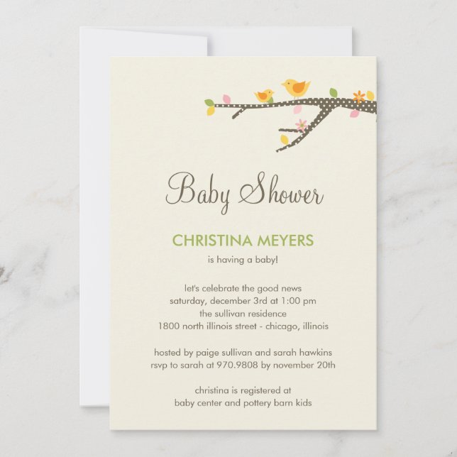 Convite para Chá de fraldas de Doce Birdies (Frente)