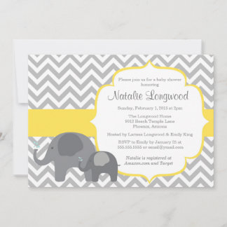 Convite para Chá de fraldas de elefante, amarelo-c