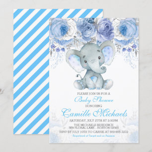 Convite para Chá de fraldas de Elefante Azul