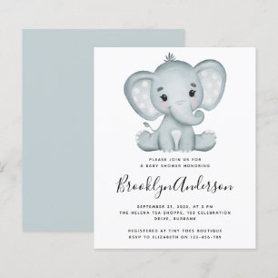 Convite para Chá de fraldas de Elefante Azul BUDGE