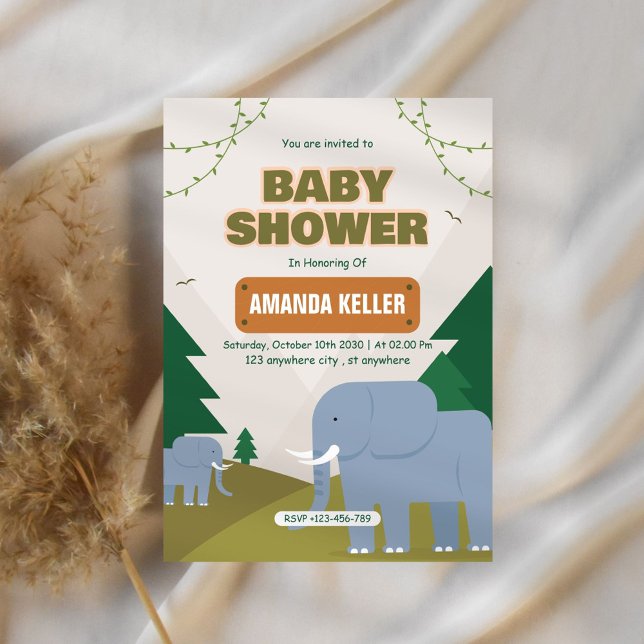 Convite para Chá de fraldas de Elefante Bonito (Criador carregado)