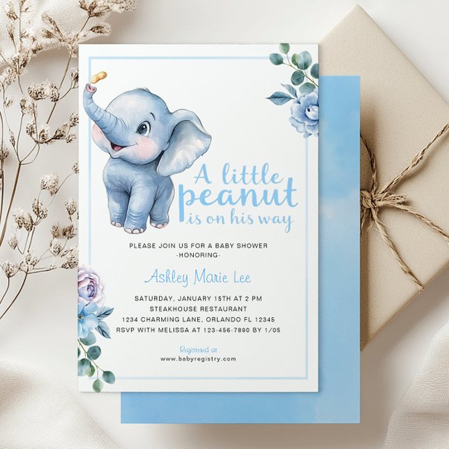 Convite Para Chá de fraldas De Elefante De Amendoi (Little Peanut Baby Shower Invite)