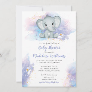 Convite para Chá de fraldas de Elefante de Aquarel