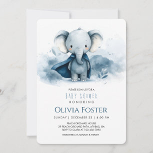 Convite para Chá de fraldas de Elefante de Cor Azu