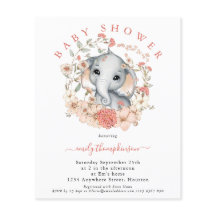 Convite para Chá de fraldas de Elefante de Coral d