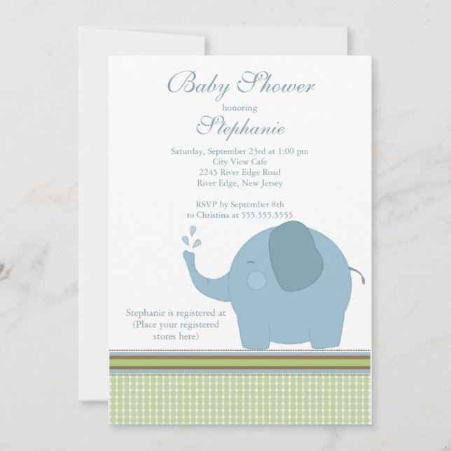 Convite para Chá de fraldas de Elefante para Bebês (Frente)
