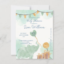 Convite para Chá de fraldas de Elefante para Bebês