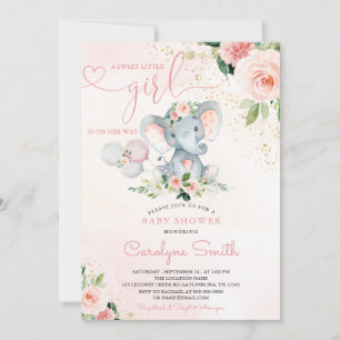 Convite para Chá de fraldas de Elefante Rosa-Blush