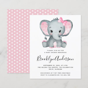 Convite para Chá de fraldas de Elefante Rosa BUDGE