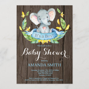 Convite para Chá de fraldas de Elefante Rustic Boy