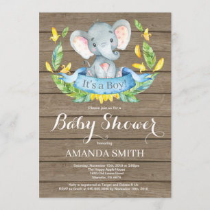 Convite para Chá de fraldas de Elefante Rustic Boy