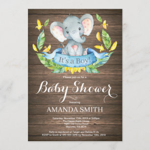 Convite para Chá de fraldas de Elefante Rustic Boy