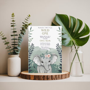 Convite para Chá de fraldas de Elefante Safari Wil