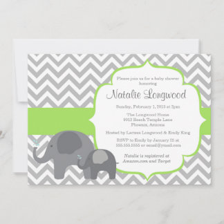 Convite para Chá de fraldas de elefante, verde-que