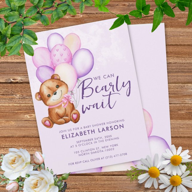 Convite para Chá de fraldas de Espera de Bâle Wate (Watercolor Bearly Wait Baby Shower Invitation)