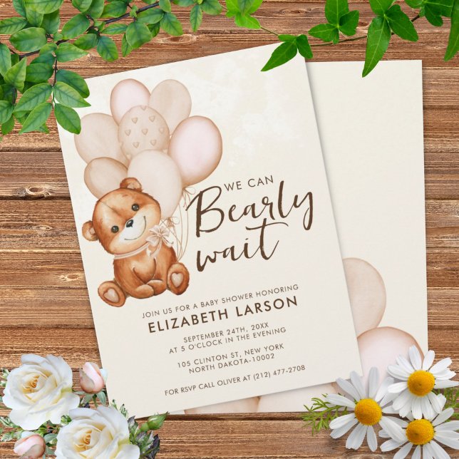 Convite para Chá de fraldas de Espera de Bâle Wate (Watercolor Bearly Wait Baby Shower Invitation)