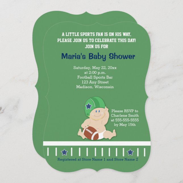 Convite para Chá de fraldas de Esporte para Bebês  (Frente/Verso)