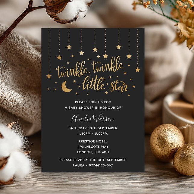 Convite para Chá de fraldas de Estrelas Twinkle Tw (Twinkle, twinkle 🌟 Celebrate the little one with this celestial baby shower invitation.)