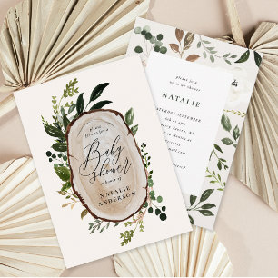 Convite para chá de fraldas de fatia de madeira ru