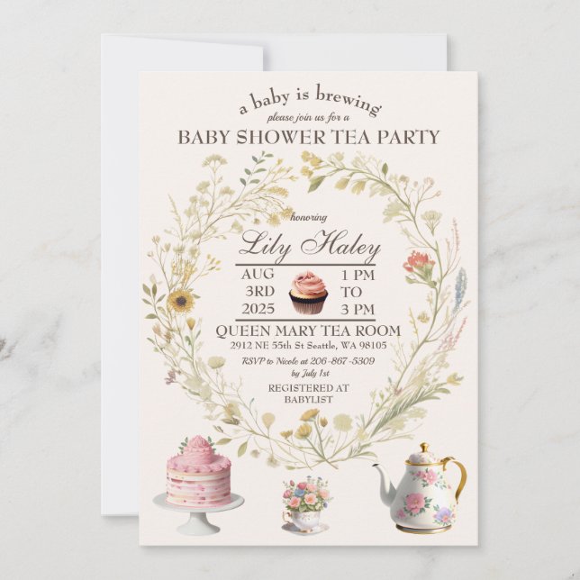 Convite para Chá de fraldas de Festa de Chá de Cot (Frente)
