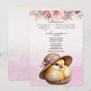 Convite para Chá de fraldas de Fita Rosa de Pequen