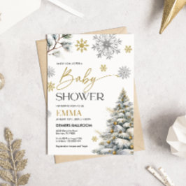 Convite para Chá de fraldas de flocos de neve inve