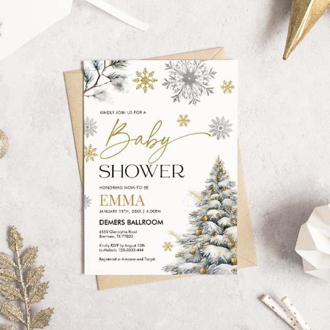 Convite para Chá de fraldas de flocos de neve inve (Criador carregado)