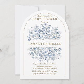 Convite para Chá de fraldas de flor selvagem azul