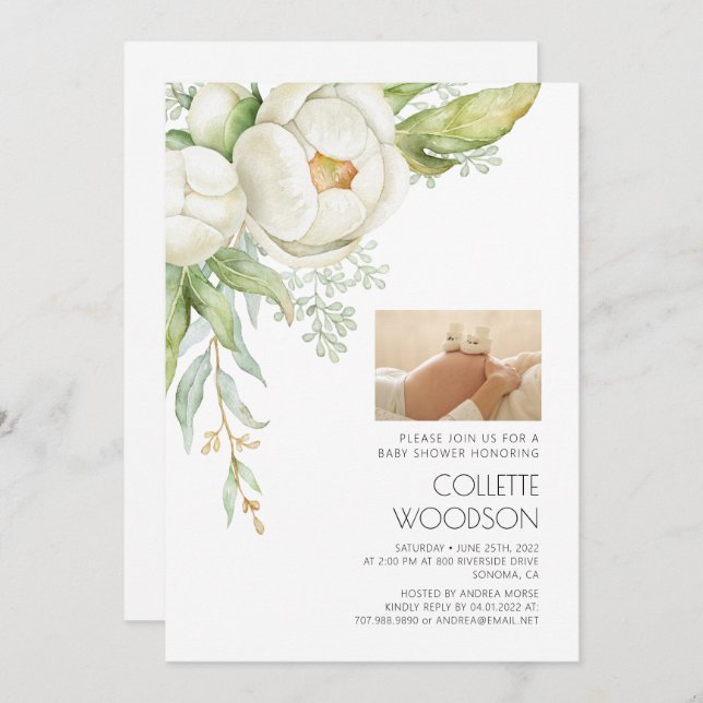 Convite para Chá de fraldas de Fotografia Floral d (Frente/Verso)