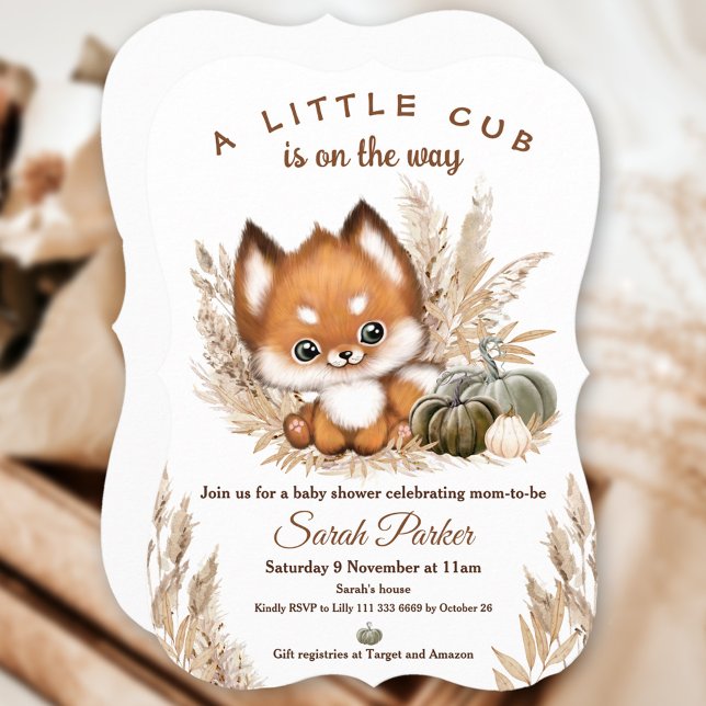 Convite para Chá de fraldas de Fox no outono (Fall Autumn Little Fox Baby Shower Invitation)