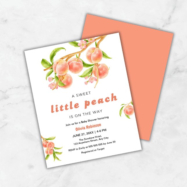 Convite para Chá de fraldas de Fruta de Pêssego do (Budget A Sweet Little Peach is on the Way Fruit Baby Shower Invitation )