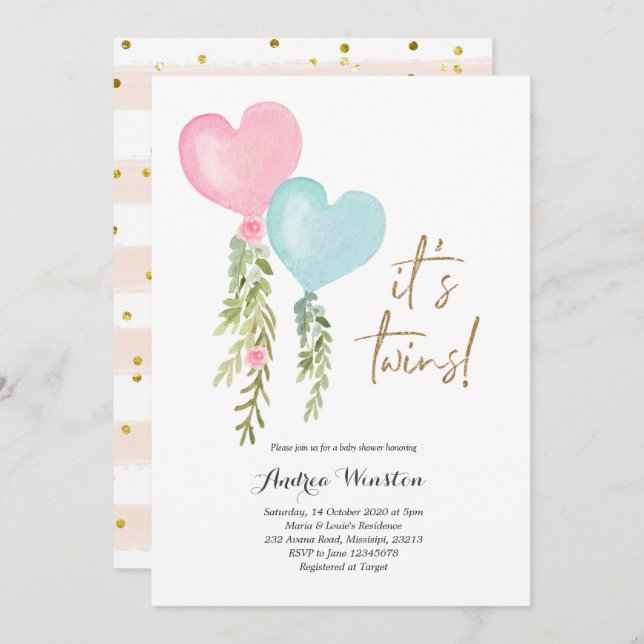 Convite para Chá de fraldas de Garota do Balão (Frente/Verso)