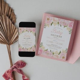 Convite para Chá de fraldas de Garota Floral Rosa