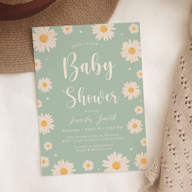 Convite para Chá de fraldas de Garota Floral Verde (Criador carregado)