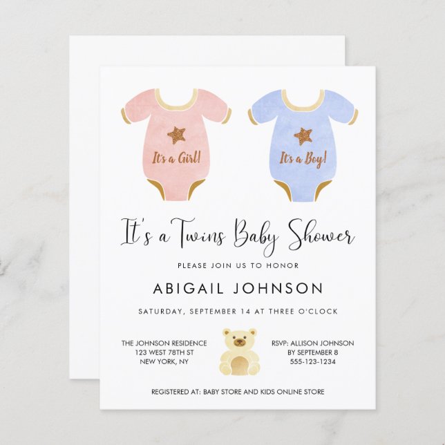 Convite para Chá de fraldas de Garota Gêmea do Orç (Frente/Verso)